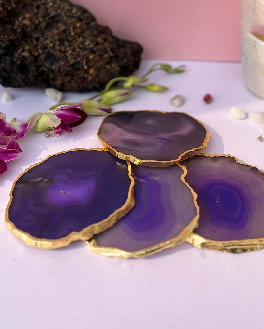 Aesthetic Brazilian Agate Stone Coasters | Set Of 4 Purple