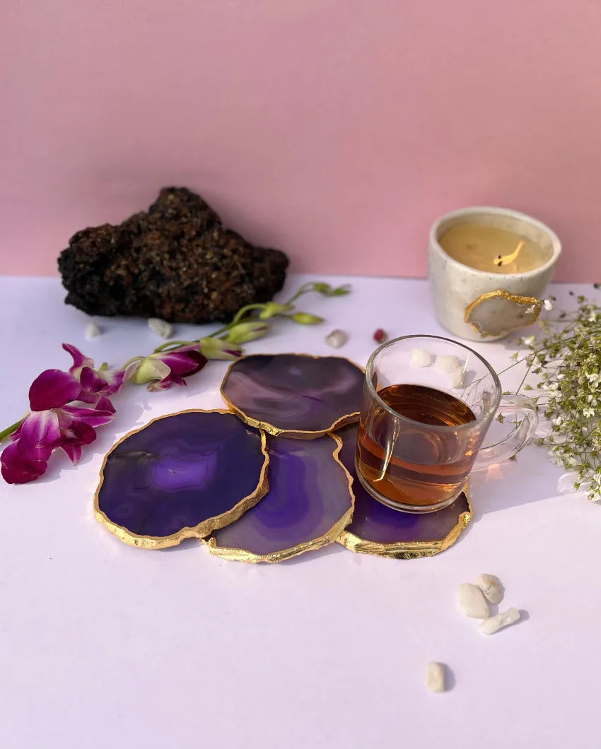 Aesthetic Brazilian Agate Stone Coasters | Set Of 4 Purple