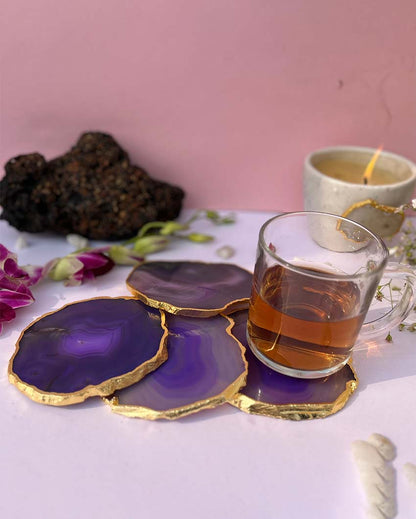 Aesthetic Brazilian Agate Stone Coasters | Set Of 4 Purple