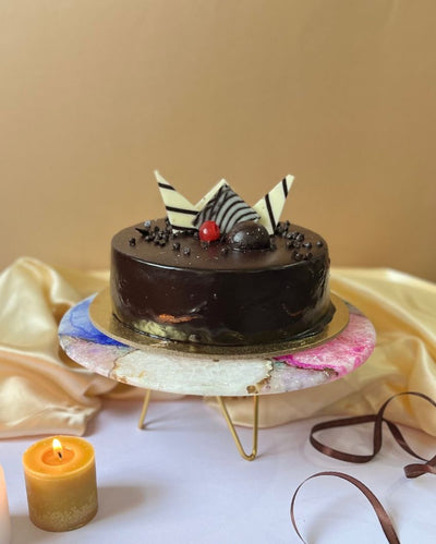 Multicolor Round Agate Cake Stand With Wood