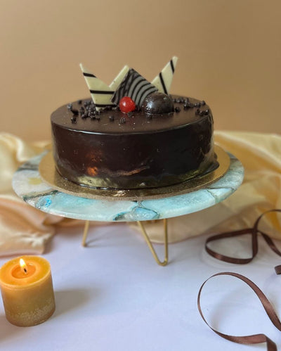 Beautiful Round Agate Stone Cake Stand With Metal Stand |  Multiple Colors | 10 x 5 inches