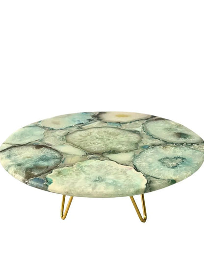 Beautiful Round Agate Stone Cake Stand With Metal Stand |  Multiple Colors | 10 x 5 inches