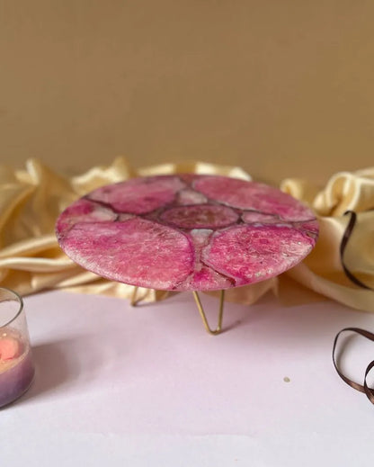 Beautiful Round Agate Stone Cake Stand With Metal Stand |  Multiple Colors | 10 x 5 inches