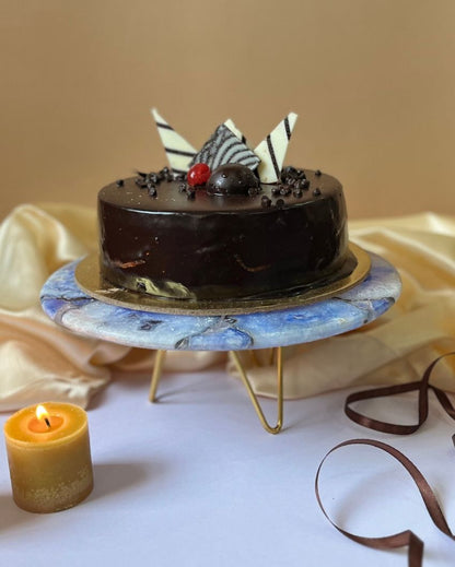 Beautiful Round Agate Stone Cake Stand With Metal Stand |  Multiple Colors | 10 x 5 inches