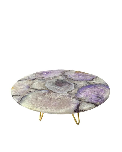 Beautiful Round Agate Stone Cake Stand With Metal Stand |  Multiple Colors | 10 x 5 inches