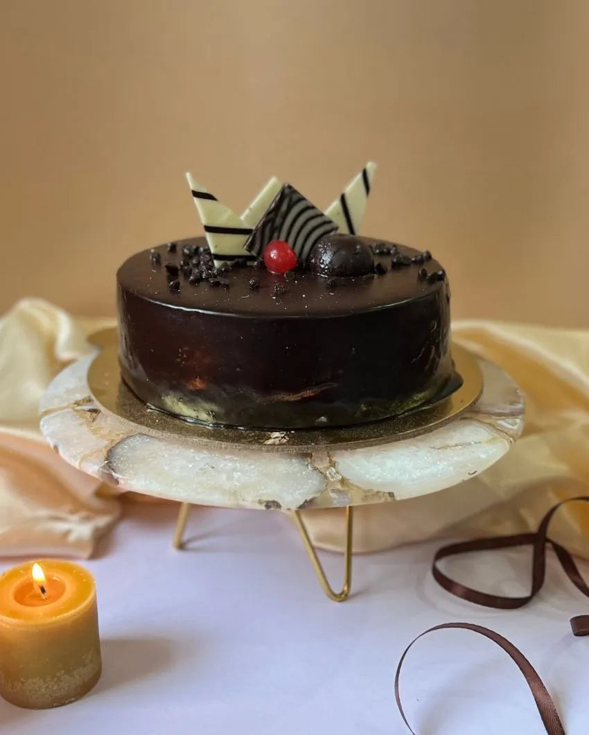 Beautiful Round Agate Stone Cake Stand With Metal Stand |  Multiple Colors | 10 x 5 inches