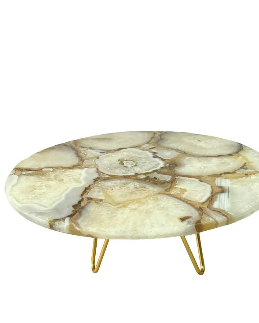 Beautiful Round Agate Stone Cake Stand With Metal Stand |  Multiple Colors | 10 x 5 inches