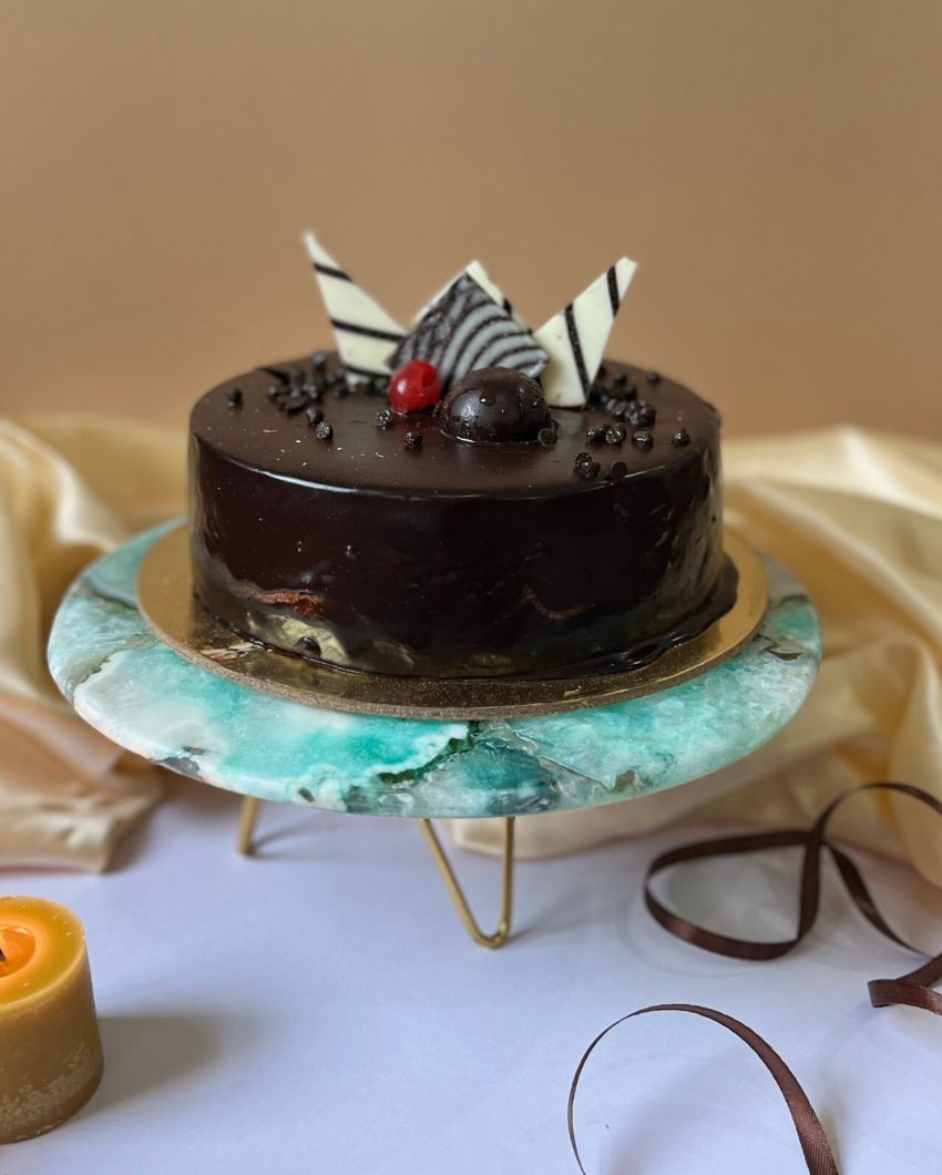 Beautiful Round Agate Stone Cake Stand With Metal Stand |  Multiple Colors | 10 x 5 inches