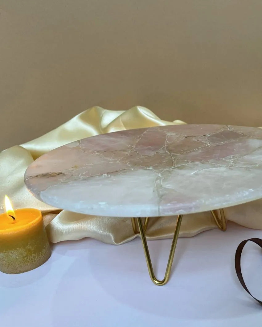 Beautiful Round Agate Stone Cake Stand With Metal Stand |  Multiple Colors | 10 x 5 inches