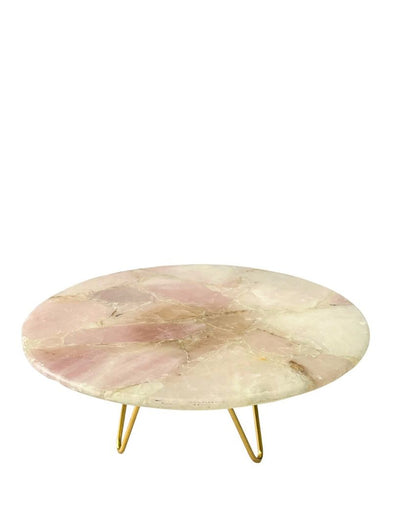 Beautiful Round Agate Stone Cake Stand With Metal Stand |  Multiple Colors | 10 x 5 inches