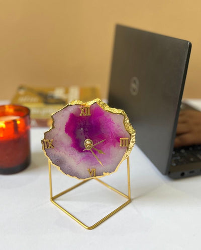 Brazilian Agate Desktop Clock With Metal Stand