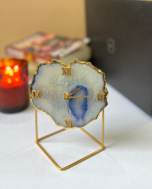 Multicolor Agate Table Clock With Metal Stand