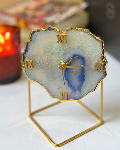 Multicolor Agate Table Clock With Metal Stand