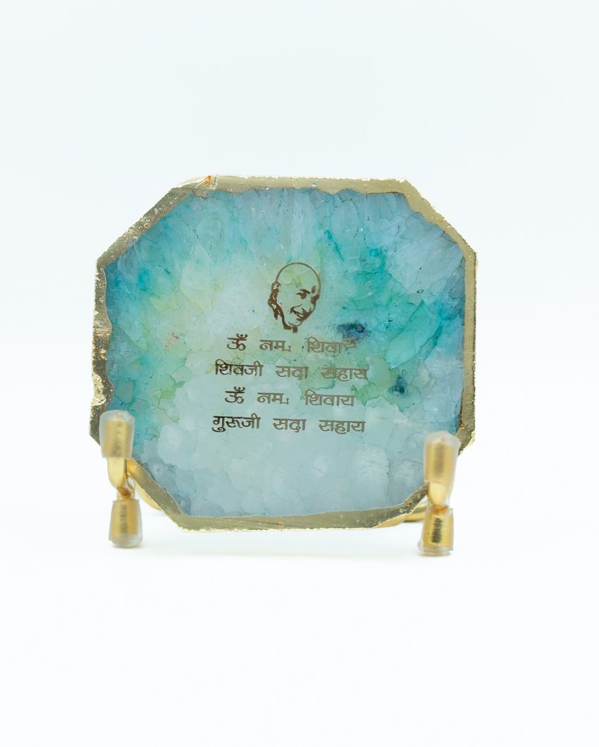 Guru Ji Mantra Green Agate Showpiece With Metal Stand | 4 x 4 x 3.5 inches