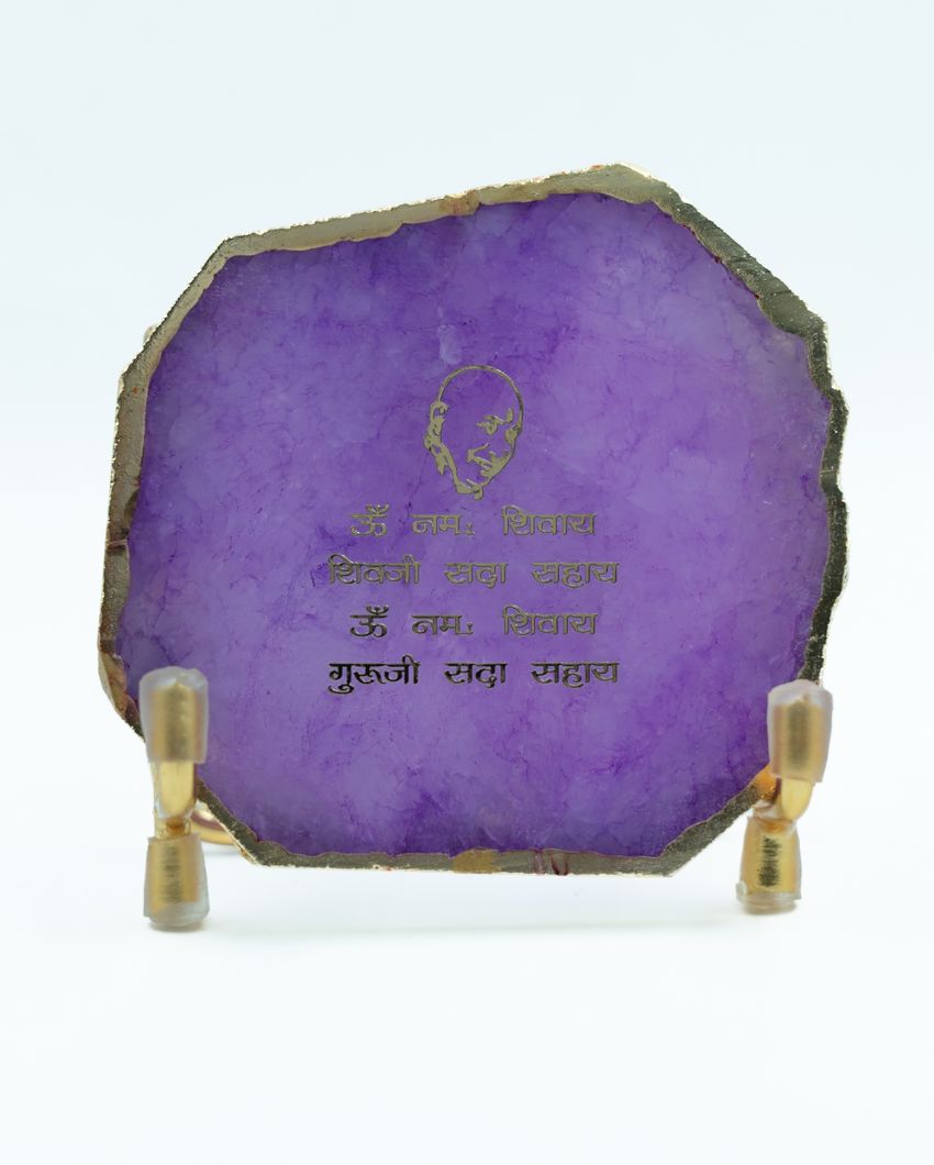 Guru Ji Mantra Pink Agate Showpiece With Metal Stand | 4 x 4 x 3.5 inches