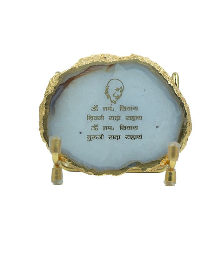 Guru Ji Mantra White Agate Showpiece With Metal Stand | 4 x 4 x 3.5 inches