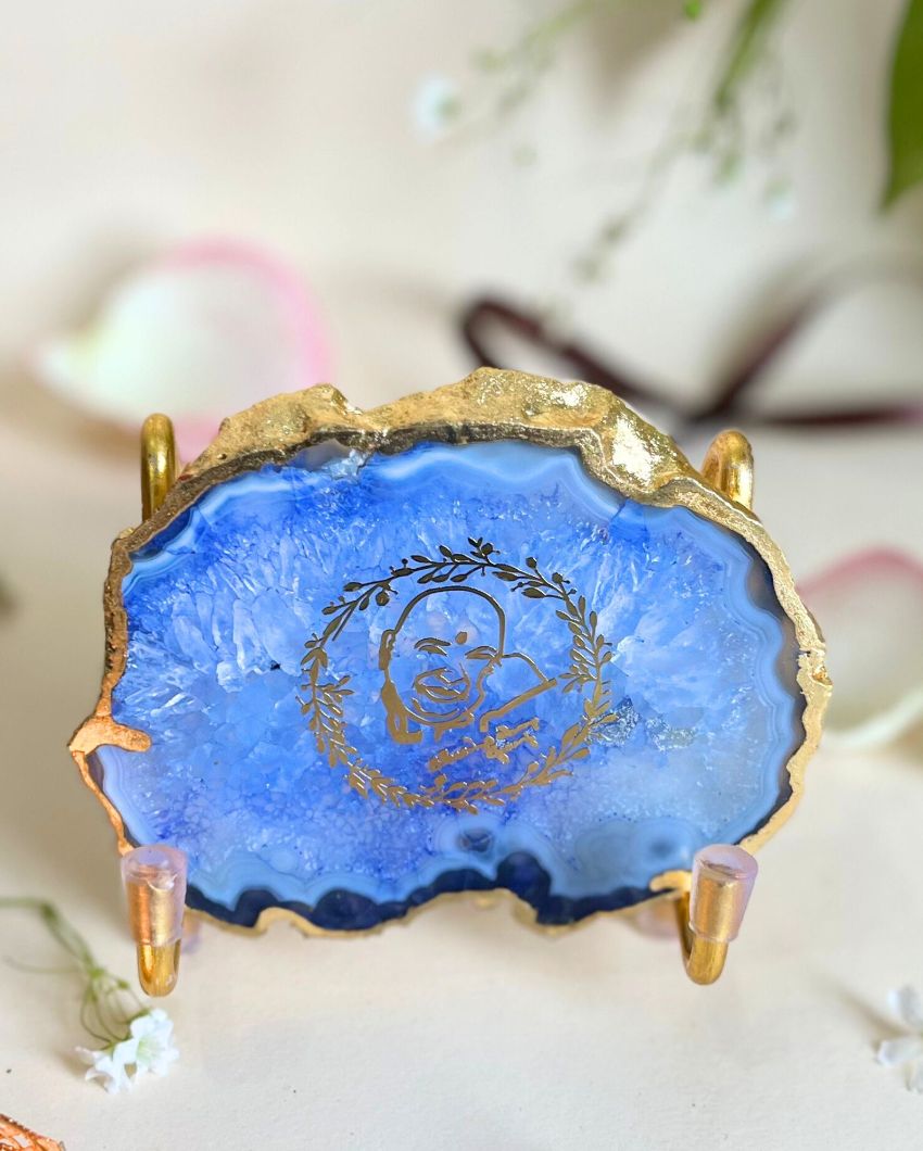 Guru Jee Metal Holder with Agate Decor Object | Multiple Colors | 3.5 x 2 x 3 inches