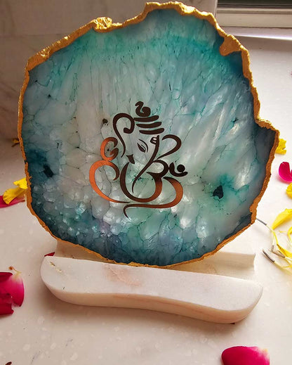 Exquisite Ganesha Agate with Marble Tea Light Stand