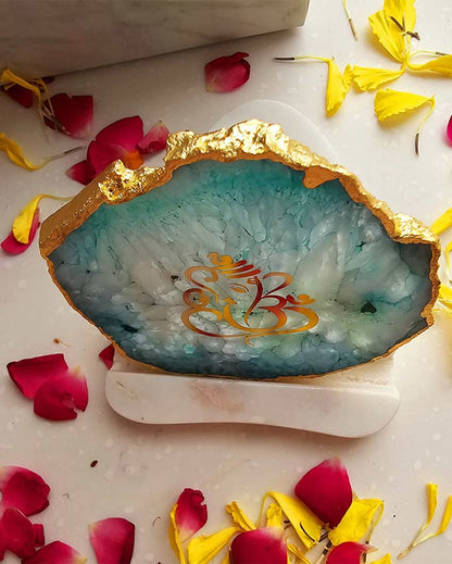 Exquisite Ganesha Agate with Marble Tea Light Stand