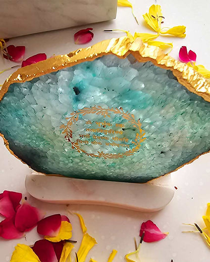 Graceful Gayatri Mantra Agate with Marble Tea Light Stand