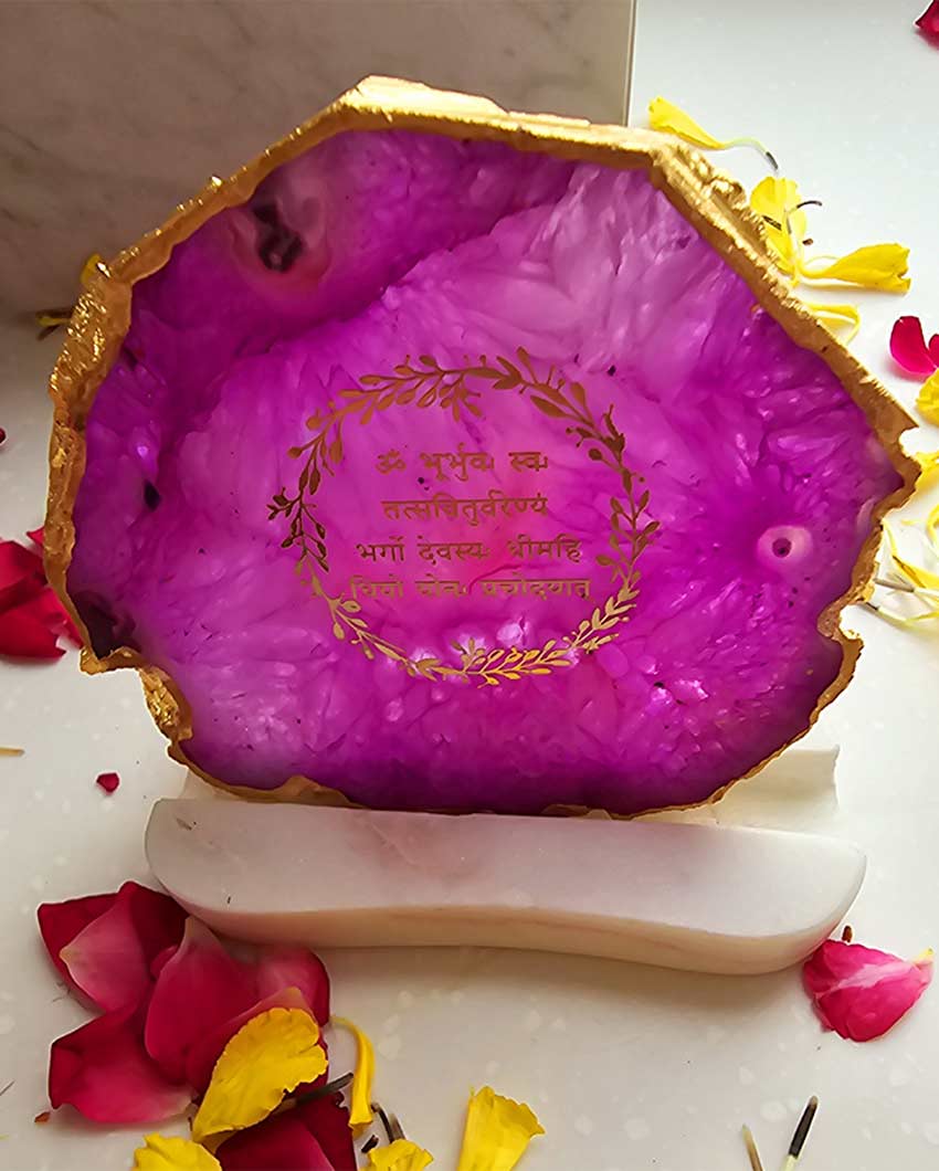 Graceful Gayatri Mantra Agate with Marble Tea Light Stand