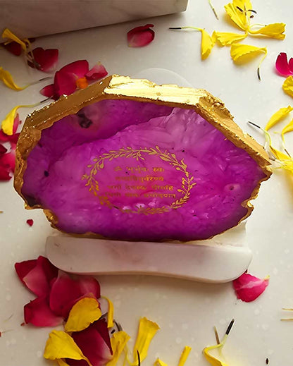 Graceful Gayatri Mantra Agate with Marble Tea Light Stand