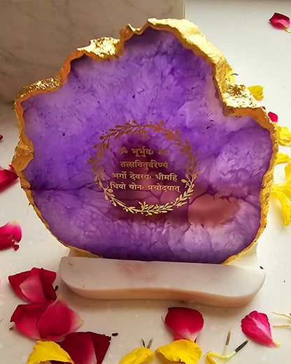 Graceful Gayatri Mantra Agate with Marble Tea Light Stand