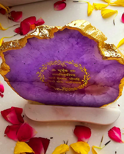 Graceful Gayatri Mantra Agate with Marble Tea Light Stand