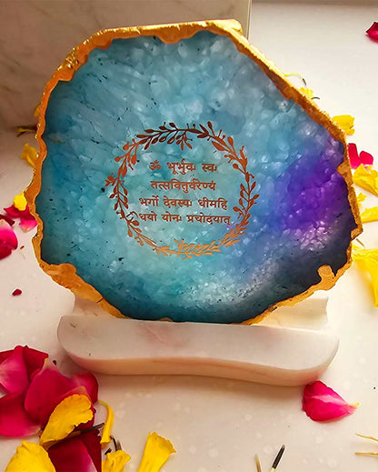 Graceful Gayatri Mantra Agate with Marble Tea Light Stand