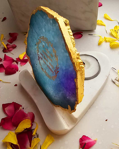 Graceful Gayatri Mantra Agate with Marble Tea Light Stand