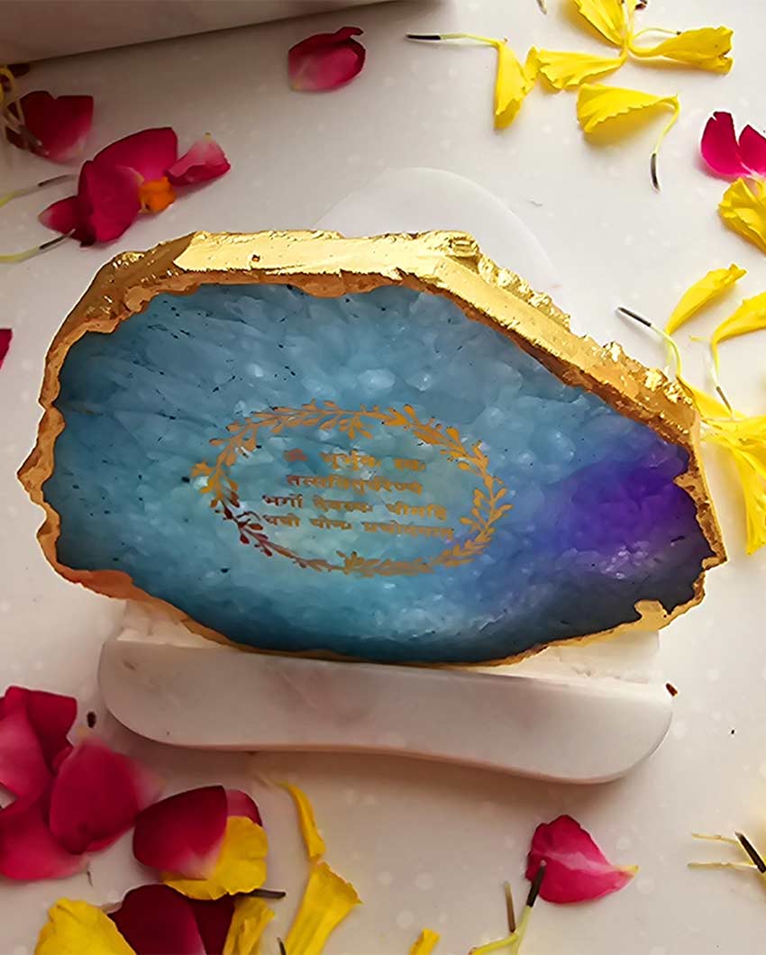 Graceful Gayatri Mantra Agate with Marble Tea Light Stand