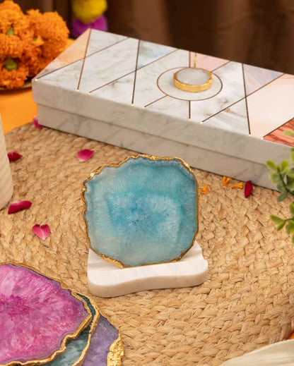 Radiant Agate and Marble Tea Light Holder Lamp | 4 x 4 x 5 inches