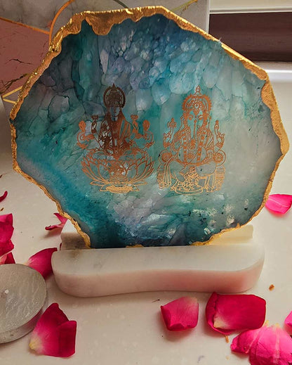 Divine Laxmi Ganesha Agate with Marble Tea Light Stand