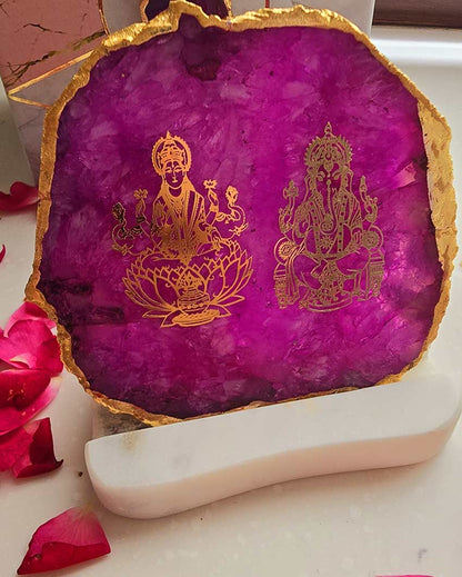 Divine Laxmi Ganesha Agate with Marble Tea Light Stand