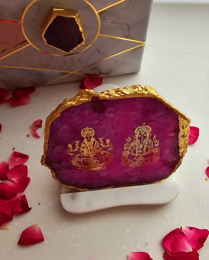 Divine Laxmi Ganesha Agate with Marble Tea Light Stand