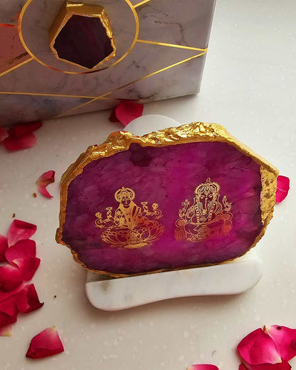 Divine Laxmi Ganesha Agate with Marble Tea Light Stand