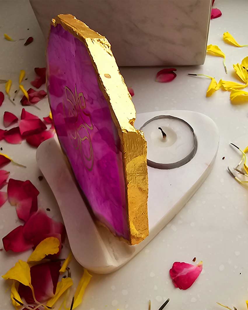 Serene OM Agate with Marble Tea Light Stand