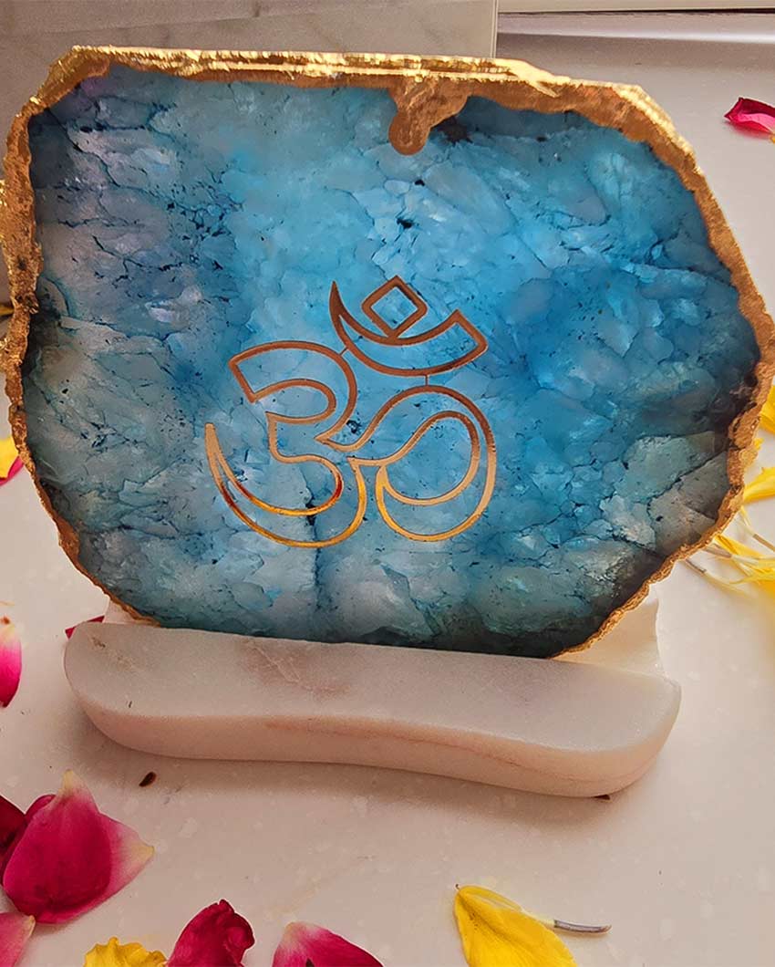 Serene OM Agate with Marble Tea Light Stand