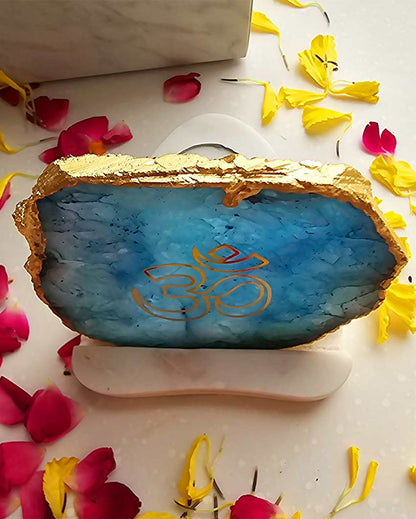 Serene OM Agate with Marble Tea Light Stand