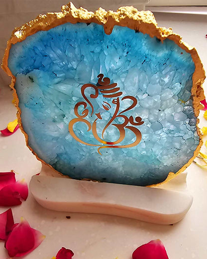 Exquisite Ganesha Agate with Marble Tea Light Stand