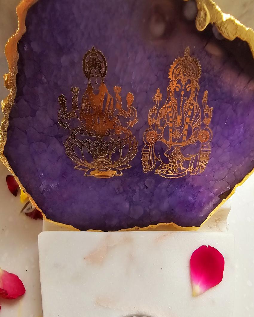 Purple Laxmi Ganesha Agate with Marble Base Tea Light | 4 x 4.5 x 4 inches