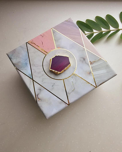 Green OM Agate with Marble Base Tea Light  | 4 x 4.5 x 4 inches