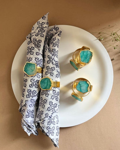 Luxurious Stone Handcrafted Crystal Agate Metal Napkin Rings | Set Of 6 Green