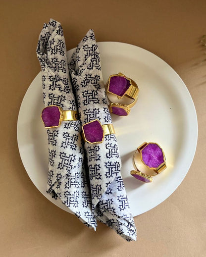 Luxurious Stone Handcrafted Crystal Agate Metal Napkin Rings | Set Of 6 Pink