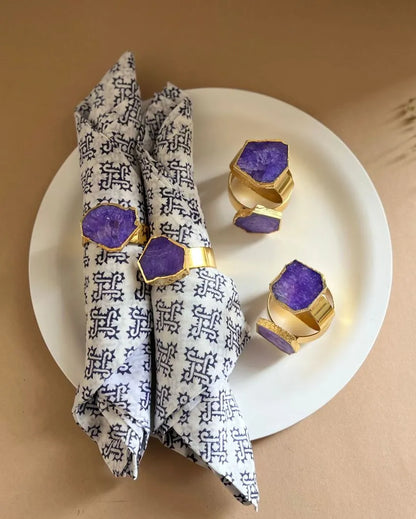 Luxurious Stone Handcrafted Crystal Agate Metal Napkin Rings | Set Of 6 Purple