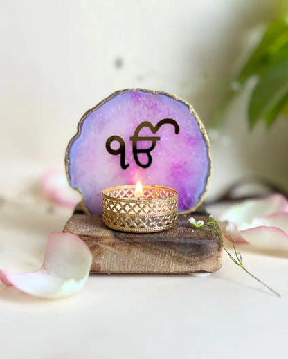 Ik Onkar Tea Light Holder Agate with Wood | Multiple Colors | 10 x 9 x 9 inches