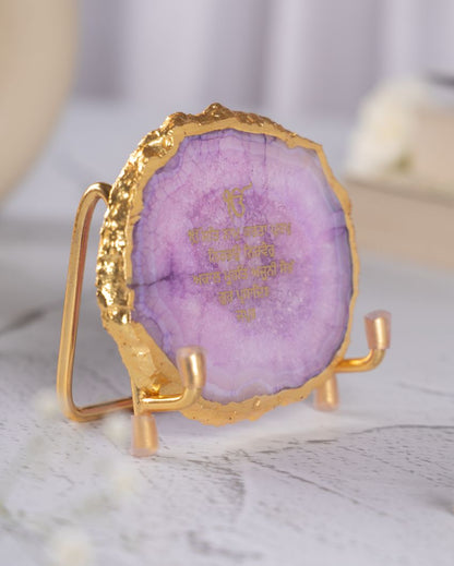 Ik Onkar Mantra Purple Agate Showpiece With Metal Base | 4 x 4 x 3.5 inches