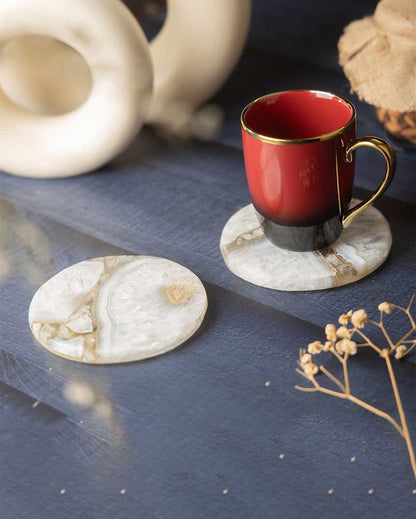 Natural White Agate Round Coasters | Set Of 2 | 4 inches