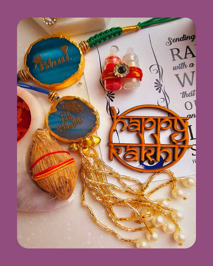 Handcrafted Bhai Bhabhi Couple Rakhi With Roli Chawal And Lotus Platter With Diya For Raksha Bandhan