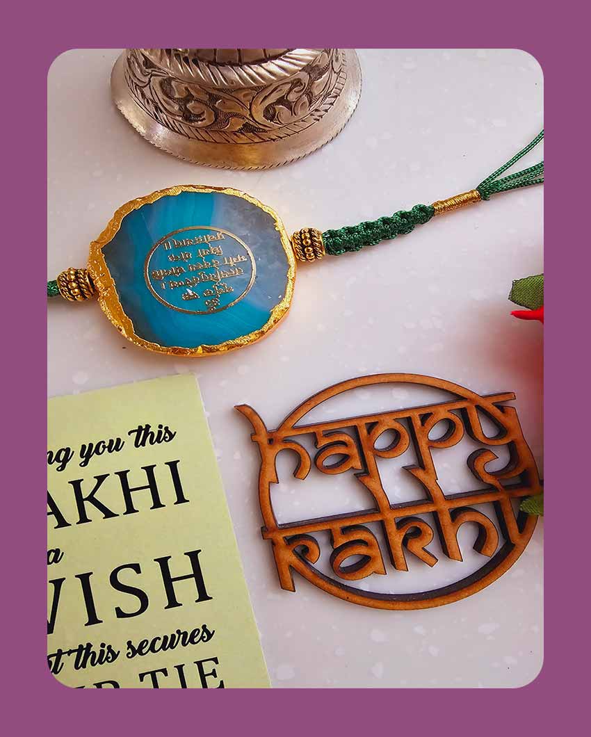 Green Gyatri Mantra Rakhi With Roli Chawal For Raksha Bandhan